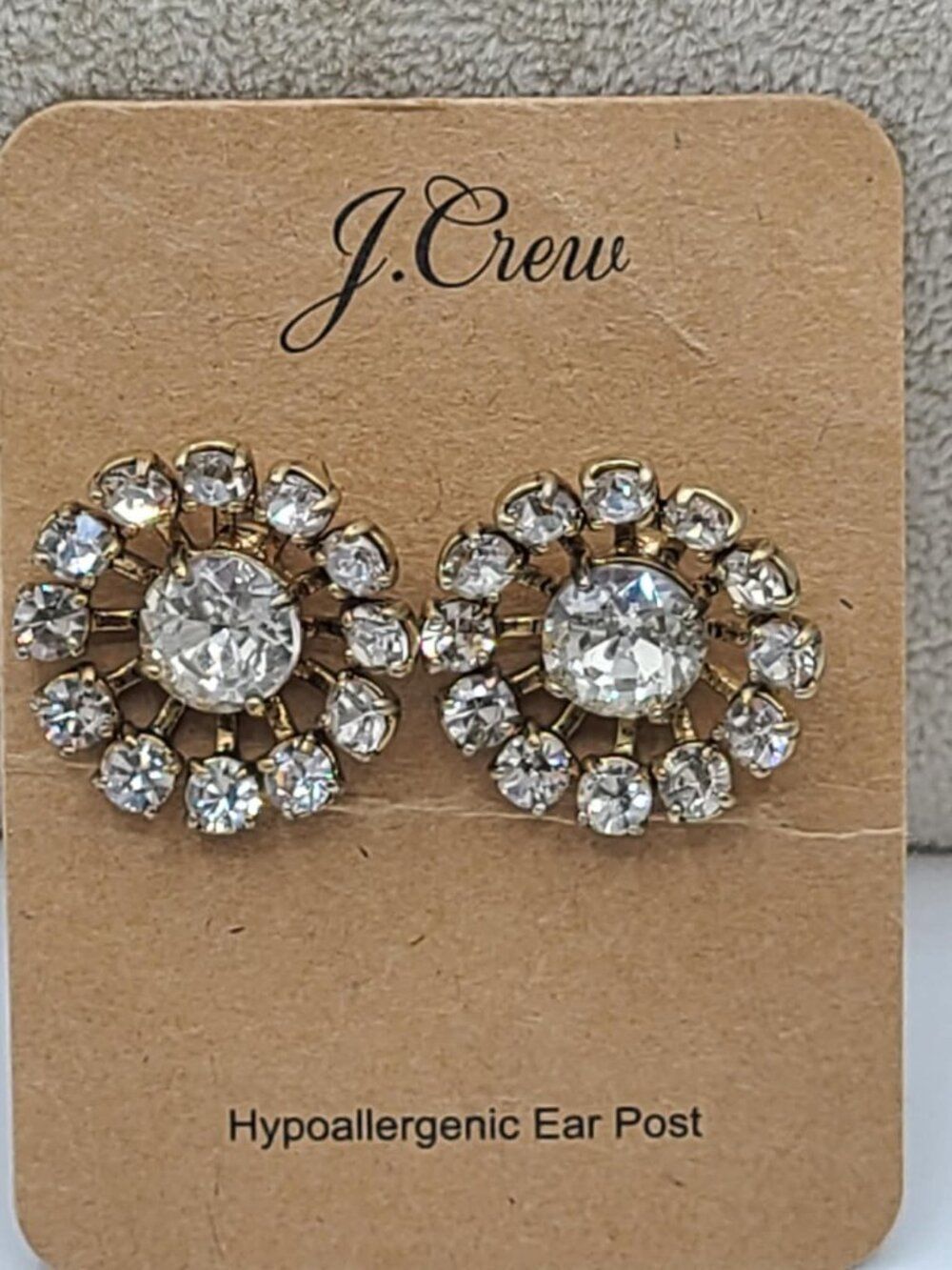 J Crew Clear Crystal Flower Stud Earrings NWT